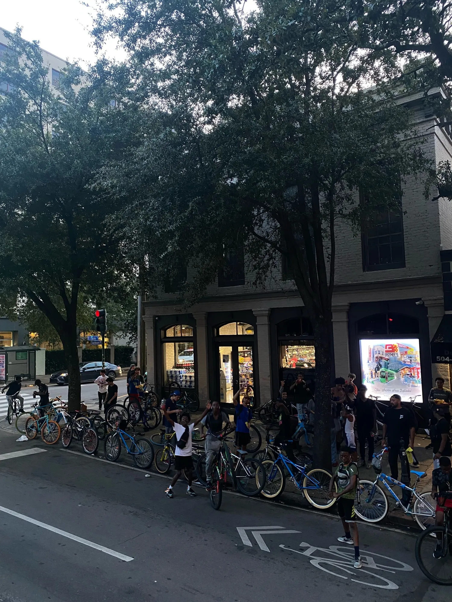 Riders linked up on a New Orleans street corner before a ride-out